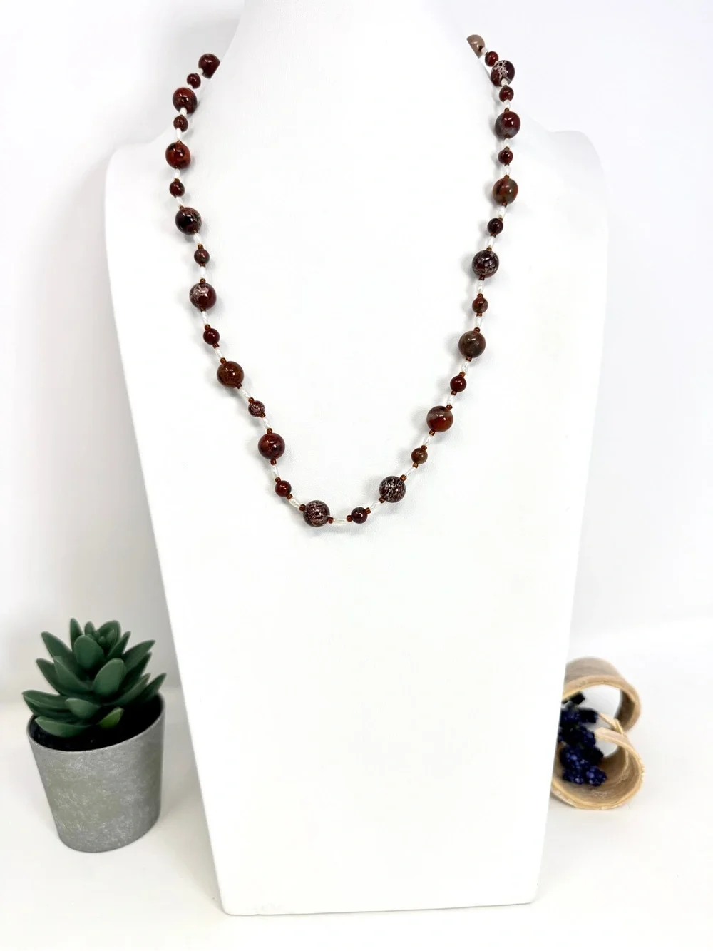 Vintage Natural Brecciated Jasper & Freshwater Pearl Beaded Strand Necklace